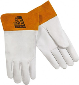 Steiner Size L Kidskin Welding Glove Use for TIG Welding, Safety Cuff, 11" OAL, White/Chestnut, Paired 0218-L - 06457683