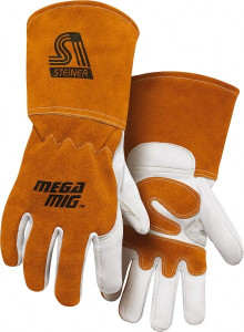Steiner Size M Cotton Lined Goatskin Welding Glove 12" OAL, Brown/White, Paired 0215-M - 40742934
