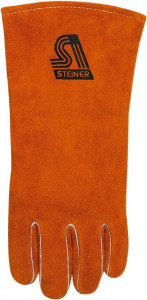 Steiner Size L (10) Cotton/Foam Lined Cowhide Welding Glove Use for Stick/Arc Welding, Gauntlet Cuff, Wing Thumb, 14" OAL, Rust, Left Glove 2119YLH-L - 48230791