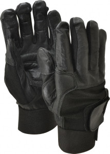 Ability One Size XL (10) Leather/Spandex/Gel Padded Anti-Vibration/Impact Protection Work Gloves For Mechanics & Lifting, Uncoated, Hook & Loop Cuff, Full Fingered, Black, Paired 8415014984966K - 73052664