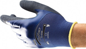 Ansell Size M (8) Nitrile Coated Nylon/Spandex/Nitrile Abrasion Protection Work Gloves For General Purpose, Palm & Fingers Coated, Knit Wrist Cuff, 3/4 Fingered, Blue, Paired 11-925-8 - 35732320