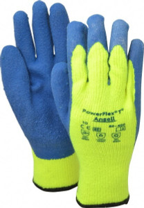 Ansell Size XL (10) Rubber Coated Thermal Terry Cold Protection High Visibility Work Gloves For General Purpose, Palm & Fingers Coated, Knit Wrist Cuff, Full Fingered, Yellow/Blue, Paired 80-400-10 - 93673705