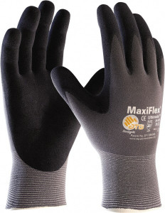 ATG Size XS Nitrile Coated Polyethylene Blend General Protection Work Gloves For General Purpose, Palm Coated, Slip-On Cuff, Full Fingered, Black/Gray, Paired 34-874/XS - 87310017