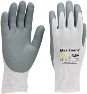 ATG Size XS (6) Nitrile Coated Nylon General Protection Work Gloves For General Purpose, Palm & Fingers Coated, Knit Wrist Cuff, Full Fingered, Gray/White, Paired 34-800/XS - 87310074