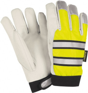 MCR Safety Size L (9) Grain Goatskin Cold Protection High Visibility Work Gloves For Work & Driver, Uncoated, Hook & Loop Cuff, Full Fingered, Lime Green/Silver/Black/Orange, Paired 968L - 02485472