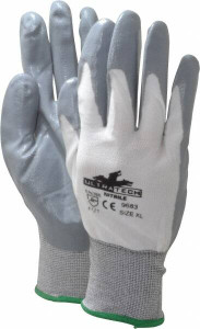 MCR Safety Size XL (10) Nitrile Coated Nylon General Protection Work Gloves For General Purpose, Palm & Fingers Coated, Knit Wrist Cuff, Full Fingered, Gray/White/Green, Paired 9683XL - 02620540
