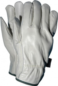 MCR Safety Size M (8) Grain Cowhide General Protection Work Gloves For Work & Driver, Uncoated, Slip-On Cuff, Full Fingered, Cream/Green, Paired 3201M - 05095237