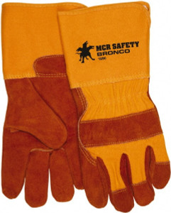 MCR Safety Size L Cowhide General Protection Work Gloves For General Purpose, Uncoated, Gauntlet Cuff, Orange, Paired 1690 - 52389830