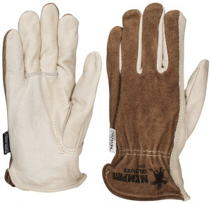 MCR Safety 12 Pairs Size L (9) Split Back/Grain Palm Cowhide General Protection Work Gloves For Work & Driver, Uncoated, Full Fingered, Cream/Black/Brown, Paired 3204L - 53476396