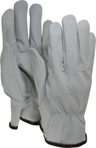 MCR Safety Size L (9) Grain Goatskin General Protection Work Gloves For Work & Driver, Uncoated, Slip-On Cuff, Full Fingered, White, Paired 3611L - 70548474