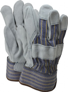 MCR Safety Size L (9) Split Cowhide General Protection Work Gloves For Work & Driver, Uncoated, Safety Cuff, Full Fingered, Blue/Yellow/Black/White, Paired 1400A - 73059362