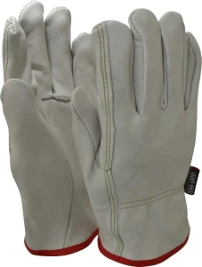 MCR Safety Size S (7) Grain Cowhide General Protection Work Gloves For Work & Driver, Uncoated, Slip-On Cuff, Full Fingered, Cream/Red, Paired 3201S - 73059487