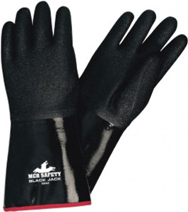 MCR Safety Size L Work Gloves Gauntlet Cuff, Black Polymer, White Shell, White Logo, Red Hem, White Fabric, Paired 6944 - 76627546