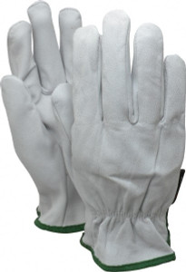 MCR Safety Size M (8) Grain Goatskin General Protection Work Gloves For Work & Driver, Uncoated, Slip-On Cuff, Full Fingered, White/Green, Paired 3601M - 86114428