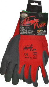 MCR Safety Size XL (10) Rubber Coated Nylon General Protection Work Gloves For General Purpose, Palm & Fingers Coated, Knit Wrist Cuff, Full Fingered, Gray/Red, Paired N9680XL - 91609495