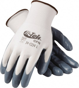 PIP Size S (7) Nitrile Coated Nylon General Protection Work Gloves For General Purpose, Palm & Fingers Coated, Knit Wrist Cuff, Full Fingered, Gray/White, Paired 34-C234/S - 84492289