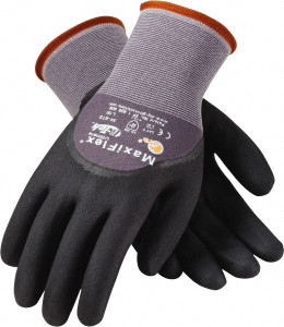PIP Size XS Nitrile Coated Polyethylene Blend General Protection Work Gloves For General Purpose, Palm & Fingers Coated, Slip-On Cuff, Full Fingered, Black/Gray, Paired 34-875/XS - 87310181