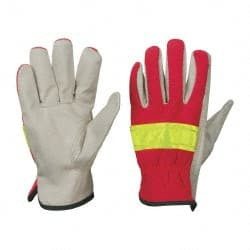 PRO-SAFE Size M (8) Grain Pigskin General Protection High Visibility Work Gloves For General Purpose, Uncoated, Slip-On Cuff, Full Fingered, Orange, Paired 125-368/M - 06305130