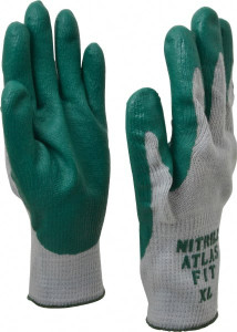 SHOWA Size XL (10) Nitrile Coated Cotton Blend General Protection Work Gloves For General Purpose, Palm & Fingers Coated, Knit Wrist Cuff, Full Fingered, Green/Gray, Paired 350XL-10 - 06638043