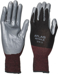 SHOWA Size S Polyurethane Coated Synthetic Blend General Protection Work Gloves For General Purpose, Palm & Fingers Coated, Knit Wrist Cuff, Full Fingered, Black/Gray, Paired 370BS-06 - 43305820