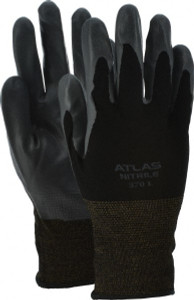 SHOWA Size L Polyurethane Coated Synthetic Blend General Protection Work Gloves For General Purpose, Palm & Fingers Coated, Knit Wrist Cuff, Full Fingered, Black/Gray, Paired 370BL-08 - 43305887