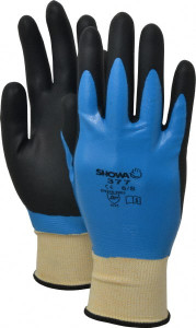 SHOWA Size S (6) Nitrile Coated Nylon General Protection Work Gloves For General Purpose, Fully Coated, Knit Wrist Cuff, Full Fingered, Blue/Black, Paired 377S-06 - 70886908