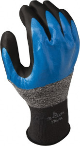 SHOWA Size 2XL (10) Nitrile Coated Synthetic Blend General Protection Work Gloves For General Purpose, Palm & Fingers Coated, Knit Wrist Cuff, Full Fingered, Black/Blue/Gray, Paired 376XXL-10 - 82474495