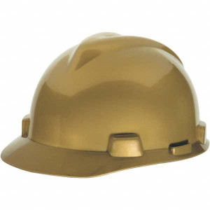 MSA Safety ANSI Type I Class E 4-Point Pin Lock Short Brim Hard Hat Size 6-1/2 to 8, Polyethylene, Slotted, Gold 464852 - 02408631