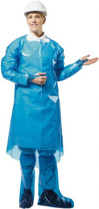 PolyConversions Pack of (50) 4 mil Thick Chemical Resistant Coat Aprons Polyolefin, Blue 42500 - 30766950