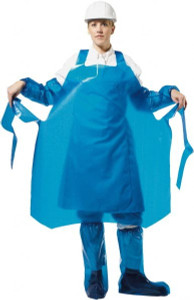 PolyConversions Pack of (100 35" Wide x 55" Long x 6 mil Thick Chemical Resistant Bib Aprons Polyolefin, Blue, Waterproof, Resists Chemicals, Fats, Oils, Dry Particles, Liquid Splashes 46501 - 53868089