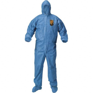KleenGuard Size M Film Laminate SMS Chemical Resistant Coveralls Blue, Zipper Closure, Elastic Cuffs, with Boots, Serged Seams 45092 - 04919494