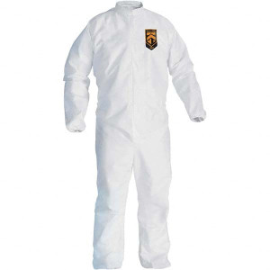 KleenGuard Pack of (25) Size 4XL Film Laminate General Purpose Coveralls White, Zipper Closure, Elastic Cuffs, Elastic Ankles, Serged Seams 41497 - 44629624