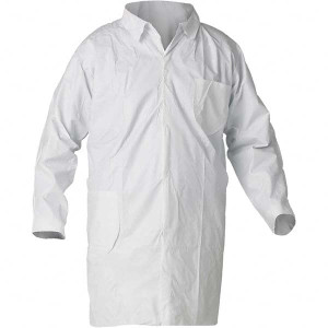 KleenGuard Pack of (30) Size XL White Lab Coat Polypropylene, Snap Front, Elastic Cuffs 44454 - 15210222