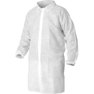 KleenGuard Pack of (50) A10 Size 3XL White Lab Coats SMS, Snap Front, Knit Cuff 40106 - 31430333