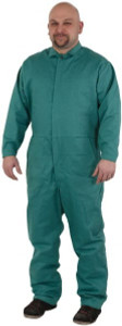 PRO-SAFE Size L Green Flame Resistant/Retardant Coveralls Cotton, 5 Pockets, Snap Closure, Open Cuffs, Open Ankles WELD-CV-L - 42649434