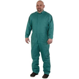 PRO-SAFE Size M Green Flame Resistant/Retardant Coveralls Cotton, 5 Pockets, Snap Closure, Open Cuffs, Open Ankles WELD-CV-M - 42649640