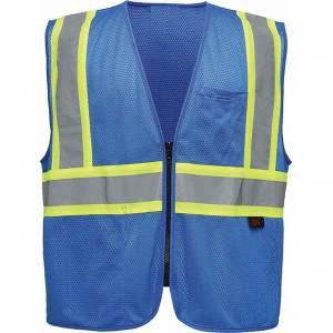 GSS Safety Size S/M Blue Mesh General Purpose High Visibility Vest 52 to 54" Chest, Polyester, Zipper Closure, 2 Pockets 3133-SM/MD - 96371398