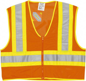 MCR Safety Size L Orange General Purpose High Visibility Vest 24.4" Chest, Polyester, Zipper Closure, 2 Pockets, ANSI 107-2015 WCCL2OL - 43829514