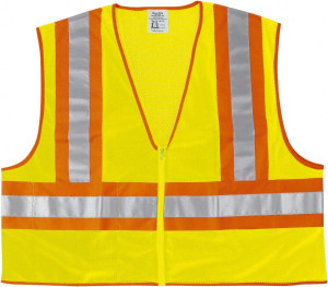 MCR Safety Size M Lime Mesh General Purpose High Visibility Vest 24" Chest, Polyester, Zipper Closure, 2 Pockets, ANSI 107-2015 WCCL2LM - 43829555