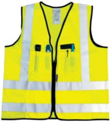 OccuNomix Size XL Yellow Solid Surveyors High Visibility Vest 44 to 46" Chest, Polyester, Zipper Closure, 12 Pockets, ANSI 107-2015 LUX-SSFS-YXL - 05377221