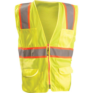 OccuNomix High Visibility Vests, Vest Style: Surveyors, Vest Type: Hi Visibility, Front Closure: Zipper, Material: Polyester, Material Composition: Mesh, Color: Yellow LUX-ATRNSM-Y-M - 54193537