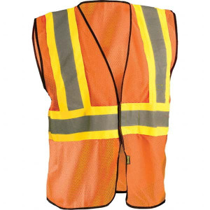 OccuNomix Size S/M HI-Vis Orange Mesh General Purpose High Visibility Vest 42" Chest, Polyester, Hook & Loop Closure, 1 Pocket, ANSI/ISEA 107 Class 2, Type R ECO-GC2T-OS/M - 96552864