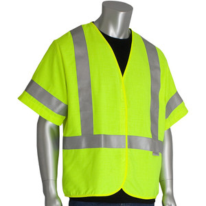 PIP High Visibility Vests, Vest Style: General Purpose, Vest Type: Flame Resistant, Hi Visibility, Front Closure: Zipper, Material: Westex, Material Composition: Solid, Color: Yellow 305-3200-L - 99860991