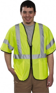 PRO-SAFE Size L/XL Yellow Mesh General Purpose High Visibility Vest 47 to 51" Chest, Polyester, Zipper Closure, 2 Pockets, ANSI/ISEA 107-2015 PS-ZPC3-YLXL - 87041224