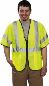 PRO-SAFE Size S/M Yellow Mesh General Purpose High Visibility Vest 39 to 43" Chest, Polyester, Zipper Closure, 2 Pockets, ANSI/ISEA 107-2015 PS-ZPC3-YSM - 87041232