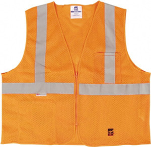 Viking Outerwear Size 2X/3XL Orange Mesh Public Safety High Visibility Vest 51 to 55" Chest, Polyester, Zipper Closure, 2 Pockets, ANSI 107-2015 Type R Class 2 U6108O-2XL/3XL - 30955645