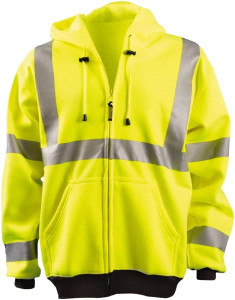 OccuNomix Size 5XL Hi-Viz Yellow High Visibility Sweatshirt 67-3/4" Chest, Polyester, Zipper Closure, 2 Pockets, ANSI 107-2015 Class 3 LUX-HZSWT-Y5X - 32525057