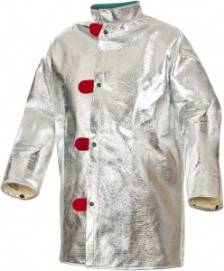 PRO-SAFE Size L Silver, Yellow & Black Aluminized Jacket 44-46" Chest, Aluminized & Kevlar, Snaps Closure AL12-CK-50L - 54164397