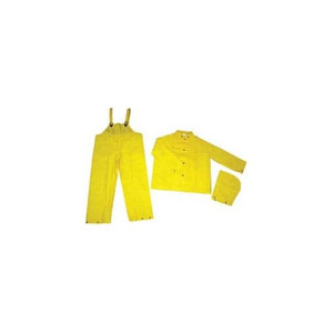 MCR Safety Size L Yellow Rain Three Piece Suit 54" Chest, 0.35mm PVC & Polyester, Detachable Hood, Snap Closure, Welded Seams, Take Up Snaps at Wrists & Ankles, Bib Pants, Snap Fly 2003L - 02482149
