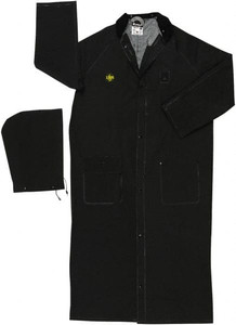 MCR Safety Size XL Black Rain Jacket 2 Pockets, PVC & Polyester, Attached Hood, Snap Closure FR267CXL - 43819523